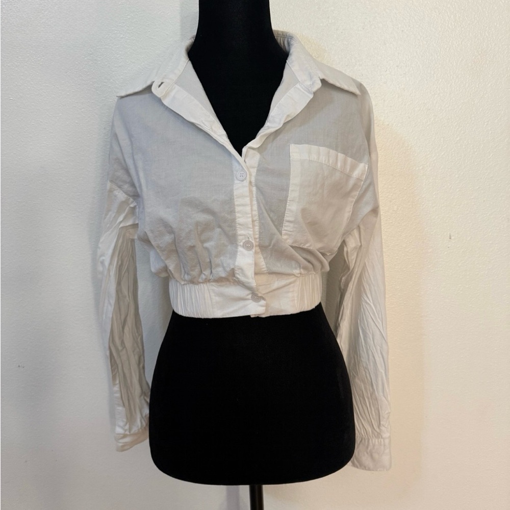 Women's White Button-Up Crop Top